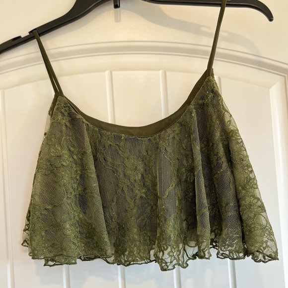 Green Lace Crop Top Size Small - Picture 4 of 5